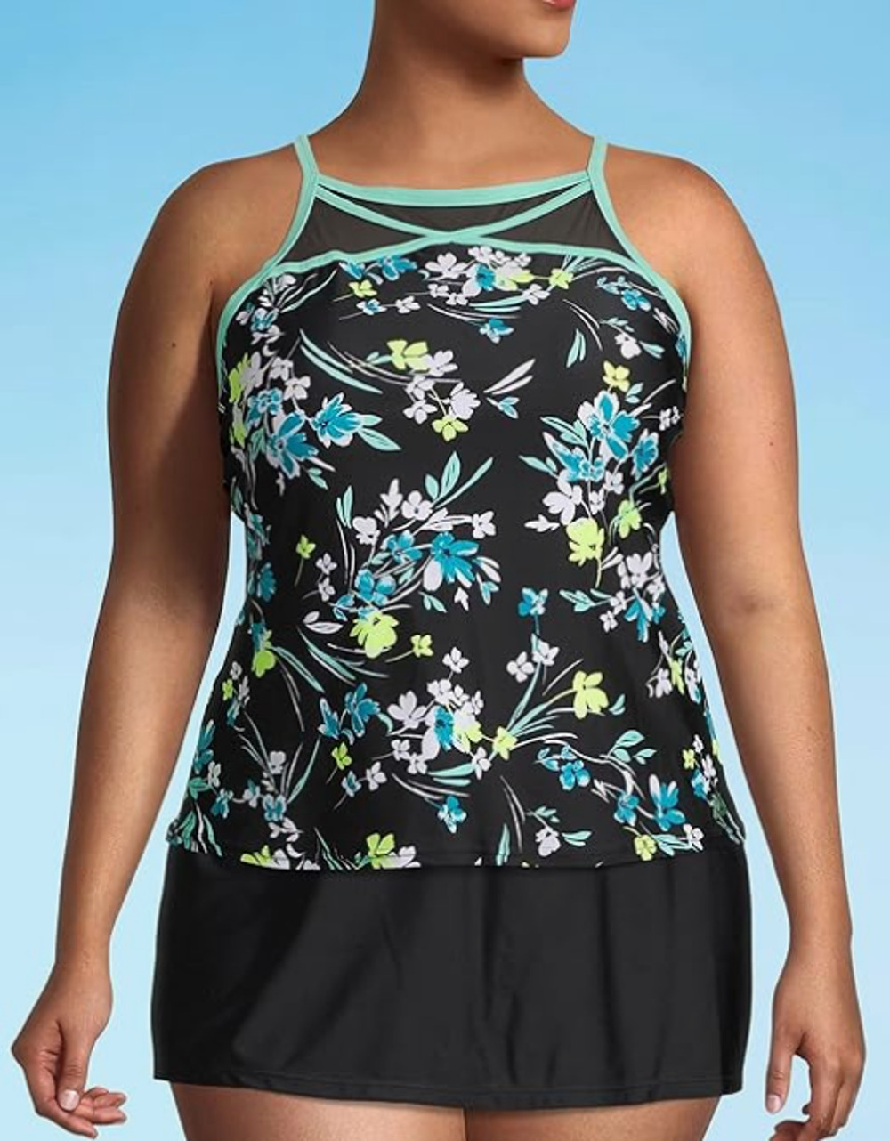 ZeroXposur Floral Windowpane Adjustable Strap Tankini Swimsuit Top NWT Size 0X
